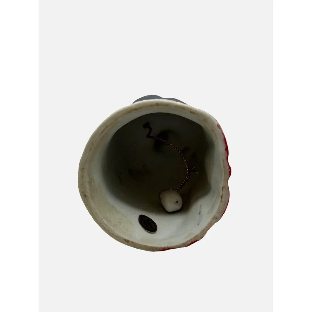 Vintage Victorian Santa Bell Porcelain Blue Red Floral‎ Christmas Collectible